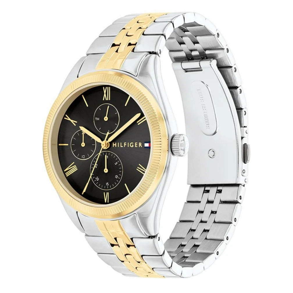 Montre Tommy Hilfiger Monica Chronographe pour Femme - Cadran Noir et Bracelet Bicolore