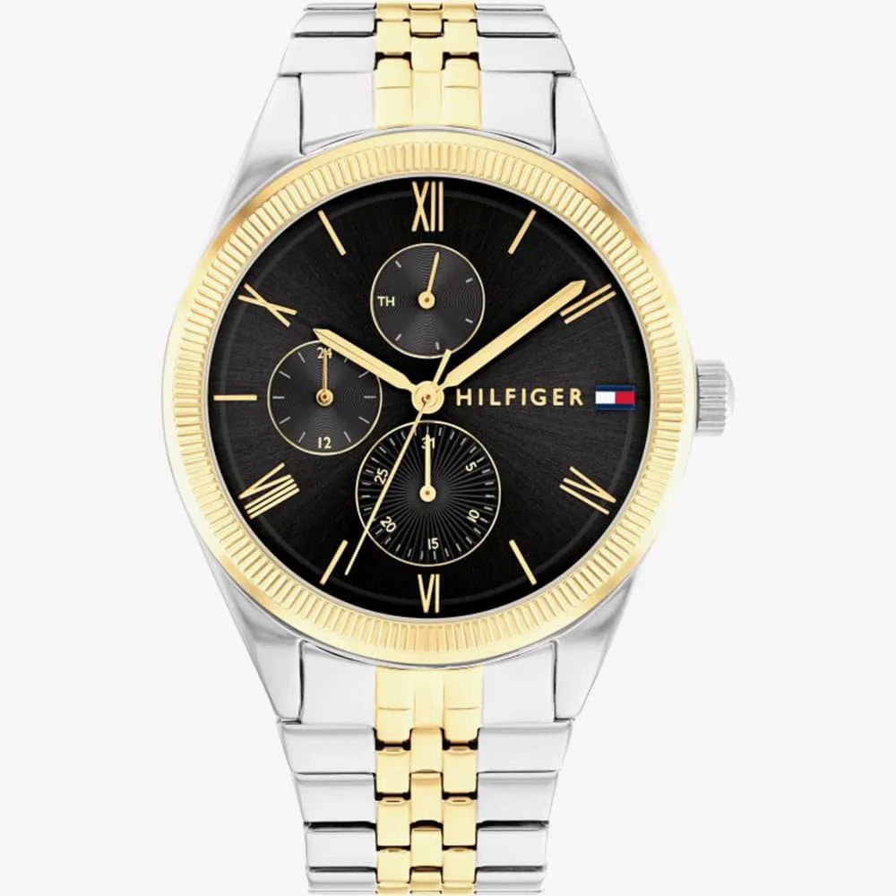 Montre Tommy Hilfiger Monica Chronographe pour Femme - Cadran Noir et Bracelet Bicolore