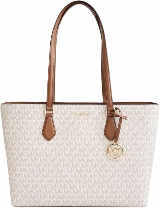 Sac Michael Kors Sheila Mid Fastener Tote Large en Cuir Signature MK - Crème Clair