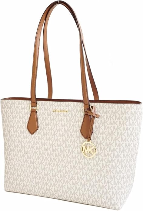 Sac Michael Kors Sheila Mid Fastener Tote Large en Cuir Signature MK - Crème Clair