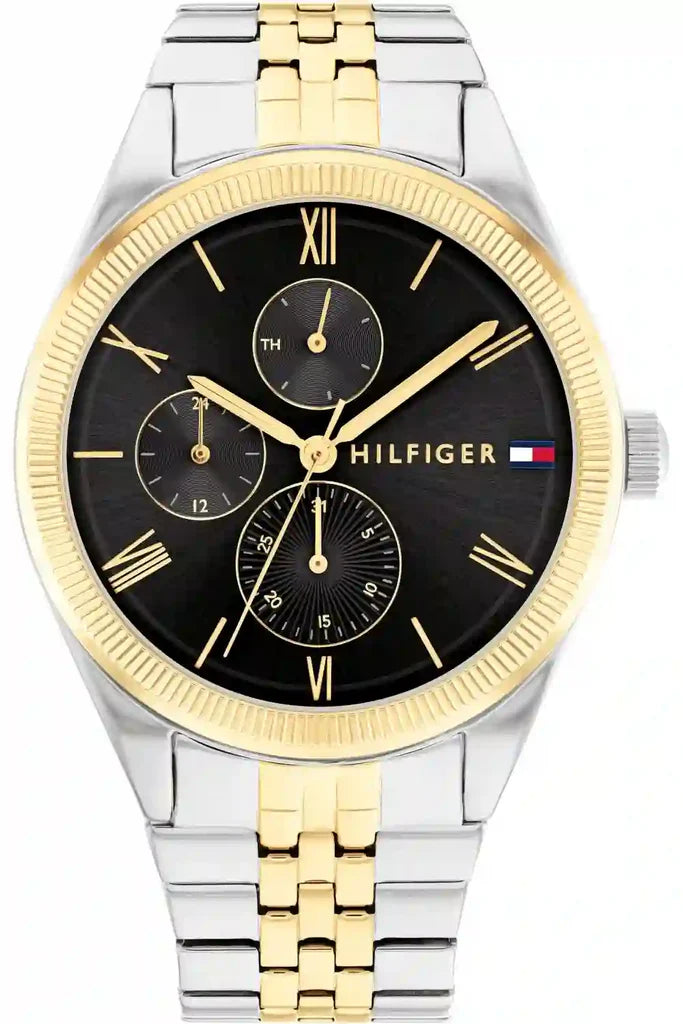 Montre Tommy Hilfiger Monica Chronographe pour Femme - Cadran Noir et Bracelet Bicolore